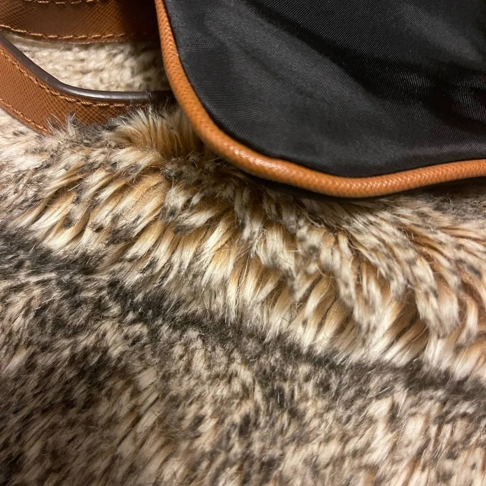 Michael Kors Kempton Crossbody Bag Black Nylon Tan Trim Used